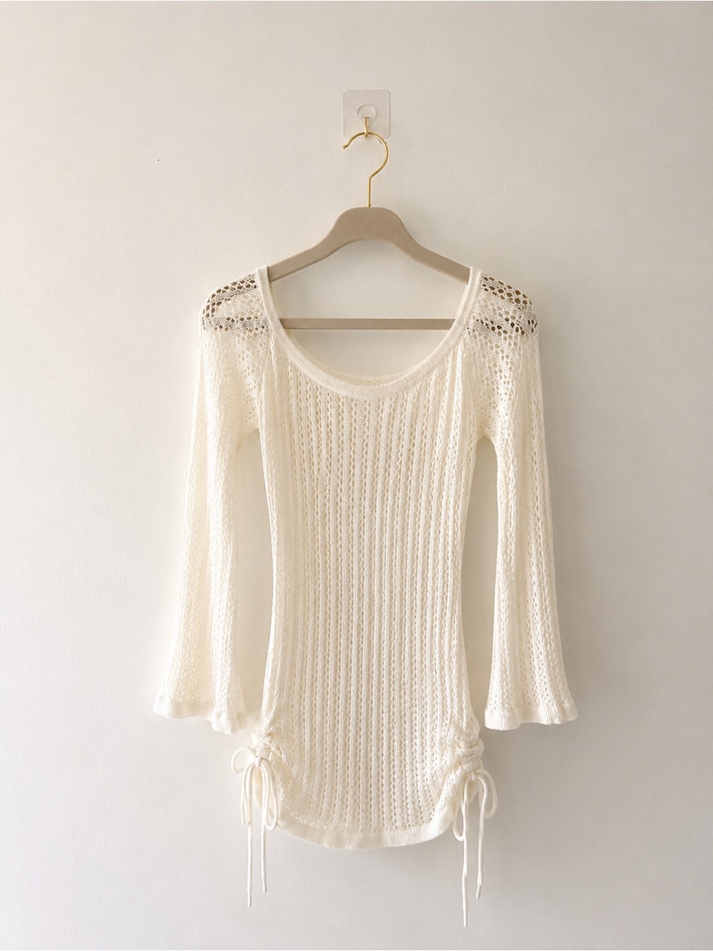 Beach/Pool coverup Cream Crochet Knit Long Sleeve Tunic
